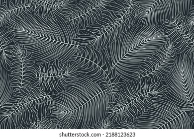 Tropical seamless natural pattern of exotic leaves. Vector floral background