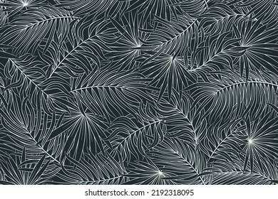 Tropical seamless natural pattern of exotic leaves. Vector floral background