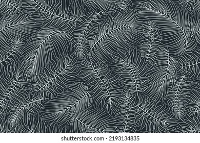 Tropical seamless natural pattern of exotic leaves. Vector floral background