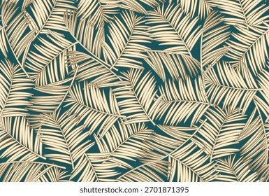 Tropical seamless natural pattern of exotic leaves. Vector floral background