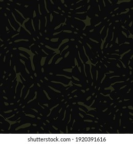 Tropical seamless pattern with abstract Leaf Monstera. Vector floral background in trendy minimalistic style. Modern design on dark khaki green for vacation and travel. Design for paper, cover, fabric