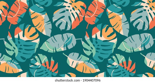 Tropical seamless pattern with abstract leaves. Modern design for paper, cover, fabric, interior decor and other use.