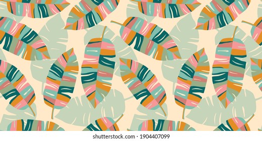 Tropical seamless pattern with abstract leaves. Modern design for paper, cover, fabric, interior decor and other use.