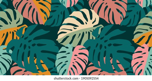 Tropical seamless pattern with abstract leaves. Modern design for paper, cover, fabric, interior decor and other use.