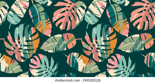 Tropical seamless pattern with abstract leaves. Modern design for paper, cover, fabric, interior decor and other use.