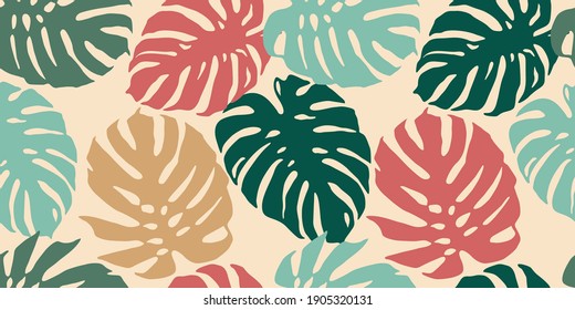 Tropical seamless pattern with abstract leaves. Modern design for paper, cover, fabric, interior decor and other use.