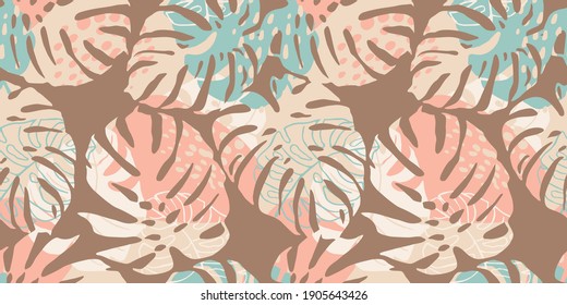 Tropical seamless pattern with abstract leaves. Modern design for paper, cover, fabric, interior decor and other use.