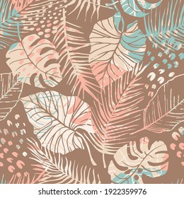 Tropical seamless pattern with abstract leaves. Modern design for paper, cover, fabric, interior decor and other use.