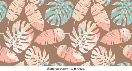 Tropical seamless pattern with abstract leaves. Modern design for paper, cover, fabric, interior decor and other use.