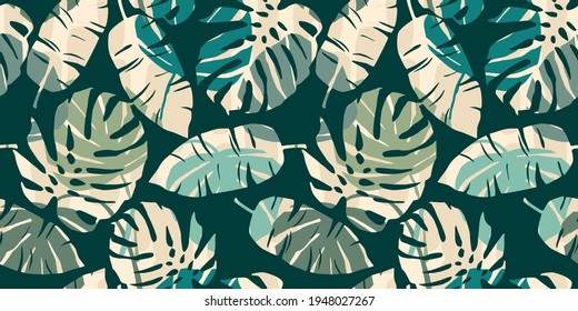 Tropical seamless pattern with abstract leaves. Modern design for paper, cover, fabric, interior decor and other use.