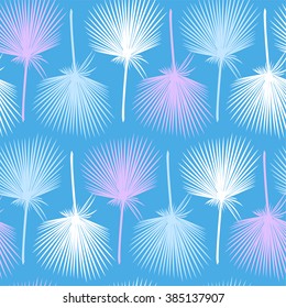 Tropical seamless pattern. Abstract palm leaves on blue background.