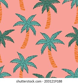 Patrón tropical sin fisuras para el diseño de ropa, papel pintado, ropa para niños. Palmeras con fondo de hojas. Patrón ininterrumpido de Hawaii.