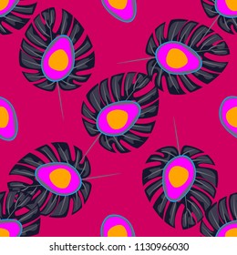 Tropical seamless pattern with avocado and leaves. Pattern for kitchen, covers and fabric.