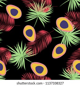 Tropical seamless pattern with avocado and leaves. Pattern for kitchen, covers and fabric.