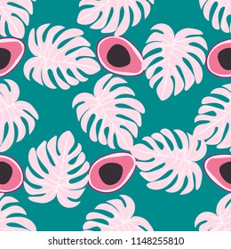 Tropical seamless pattern with avocado and leaves. Pattern for kitchen, covers and fabric.