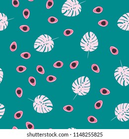 Tropical seamless pattern with avocado and leaves. Pattern for kitchen, covers and fabric.
