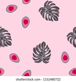 Tropical seamless pattern with avocado and leaves. Pattern for kitchen, covers and fabric.