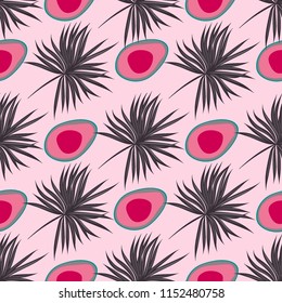 Tropical seamless pattern with avocado and leaves. Pattern for kitchen, covers and fabric.