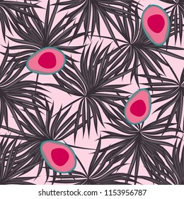 Tropical seamless pattern with avocado and leaves. Pattern for kitchen, covers and fabric.