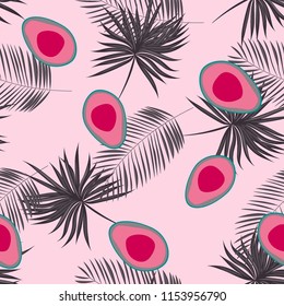 Tropical seamless pattern with avocado and leaves. Pattern for kitchen, covers and fabric.