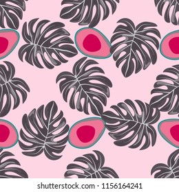 Tropical seamless pattern with avocado and leaves. Pattern for kitchen, covers and fabric.