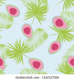 Tropical seamless pattern with avocado and leaves. Pattern for kitchen, covers and fabric.