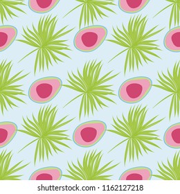 Tropical seamless pattern with avocado and leaves. Pattern for kitchen, covers and fabric.