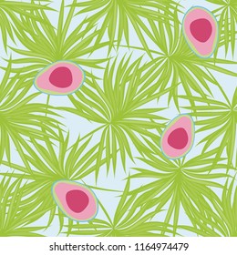 Tropical seamless pattern with avocado and leaves. Pattern for kitchen, covers and fabric.