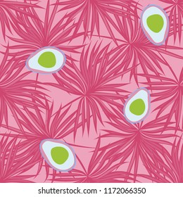Tropical seamless pattern with avocado and leaves. Pattern for kitchen, covers and fabric.