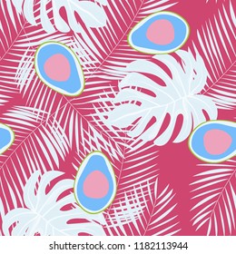 Tropical seamless pattern with avocado and leaves. Pattern for kitchen, covers and fabric.