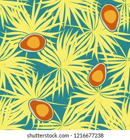 Tropical seamless pattern with avocado and leaves. Pattern for kitchen, covers and fabric.