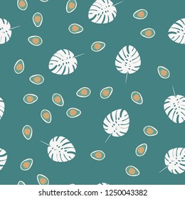 Tropical seamless pattern with avocado and leaves. Pattern for kitchen, covers and fabric.