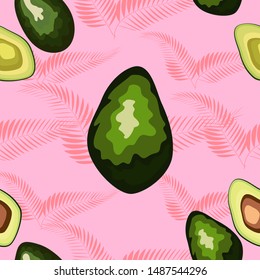 Tropical seamless pattern with avocado and leaves. Pattern for kitchen, covers and fabric.