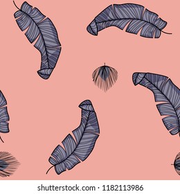 Tropical seamless pattern background with banana leaves.