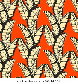 tropical seamless pattern - background of banana leaves in a vintage retro style.