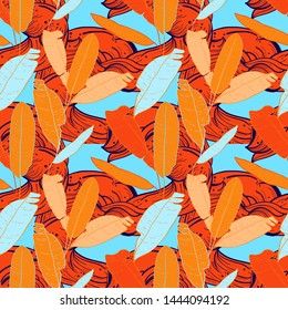 Tropical seamless pattern with banana leafs. Palm texture.