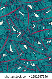 Tropical seamless pattern with banana leaves. Tropical leaves. Turquoise tropical leaves.