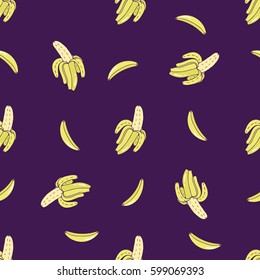 Tropical Seamless Pattern with banana on the purple background.Stock vector