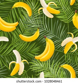 Tropical Seamless Pattern with Banana and Palm Leaves. Summer Floral Exotic Background for Wallpaper, Fabric, Wrapping Paper. Vector illustration