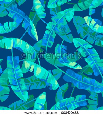Tropical seamless pattern with banana palm leaves. Vector illustration.