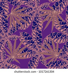 Tropical Seamless Pattern With Big Palm Leaves for Summer Design. Hand Drawn Rainforest Texture In Zentangle Style. Ornate Seamless Background for Print, Interior, Wallpaper, Swimwear. Vector.