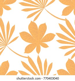 Tropical Seamless Pattern With Big Palm Leaves On Black Background. Hand Drawn Jungle Texture In Zentangle Style. Ornate Seamless Background for Print, Interior, Wallpaper, Swimwear.