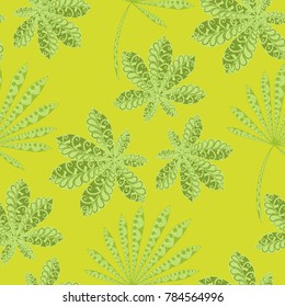 Tropical Seamless Pattern With Big Palm Leaves for Summer Design. Hand Drawn Rainforest Texture In Zentangle Style. Ornate Seamless Background for Print, Interior, Wallpaper, Swimwear. Vector.