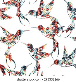 Tropical seamless pattern with bird. Vector illustration.