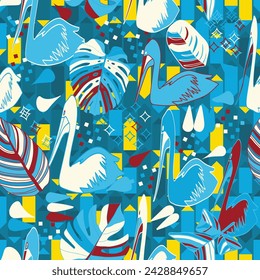 Tropical seamless pattern with birds and leaves. Design for fashion, fabric, textile, and all prints. 