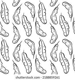 Tropical seamless pattern with black banana leaves on a white background. Ideal for fabric, textile, wallpaper, prints, scrapbooking, party decoration. Outline vector illustration