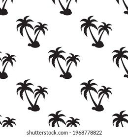 Patrón tropical sin costuras con palmeras negras sobre fondo blanco. Vacaciones de verano. Ilustración vectorial.
