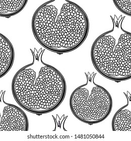 Tropical seamless pattern with black pomegranates. Vector bright print for fabric or wallpaper.