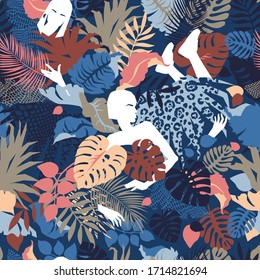 Tropical seamless pattern, botanical illustration