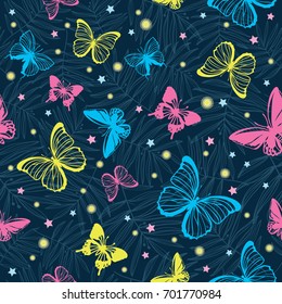 Tropical seamless pattern with butterflies